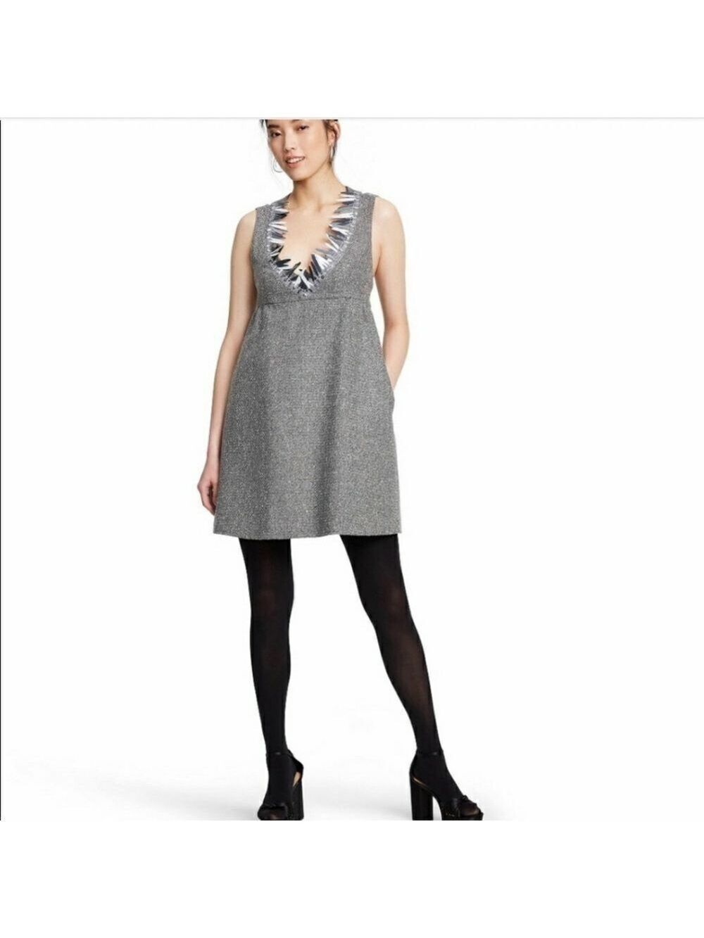 Anna Sui Sleeveless Metallic Boucle Shift Mini